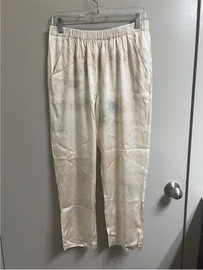 Raquel Allegra Cream Satin Elastic-Waist Pants